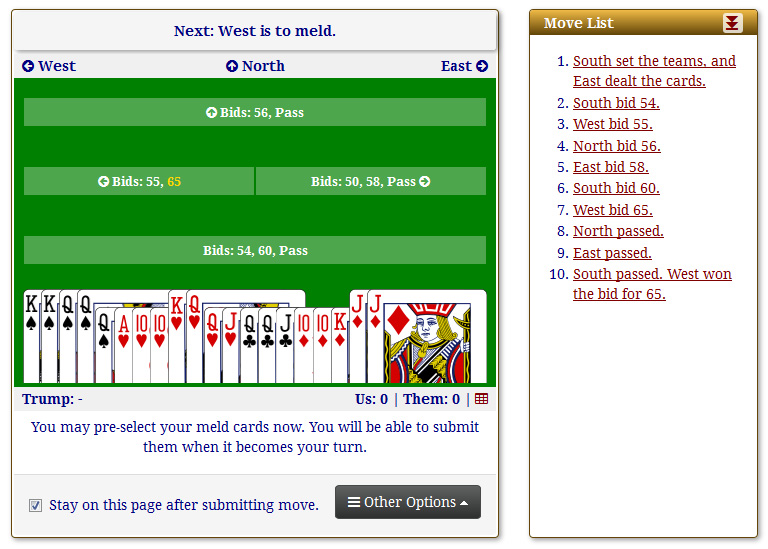 South with Pre-selected Meld Cards