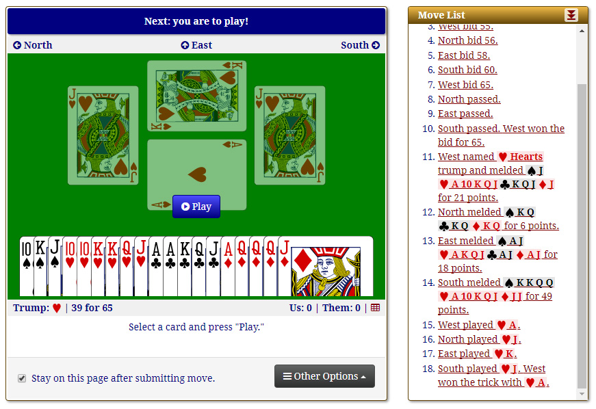 West's Hand After First Trick